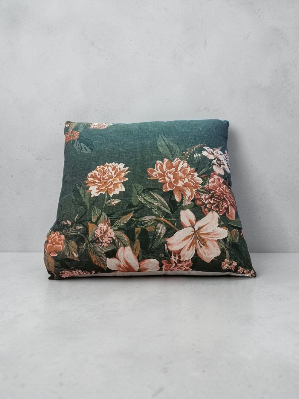 Floral Decorative Throw Pillow - Green with Peach Blooms